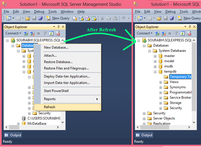 Refresh the object browser